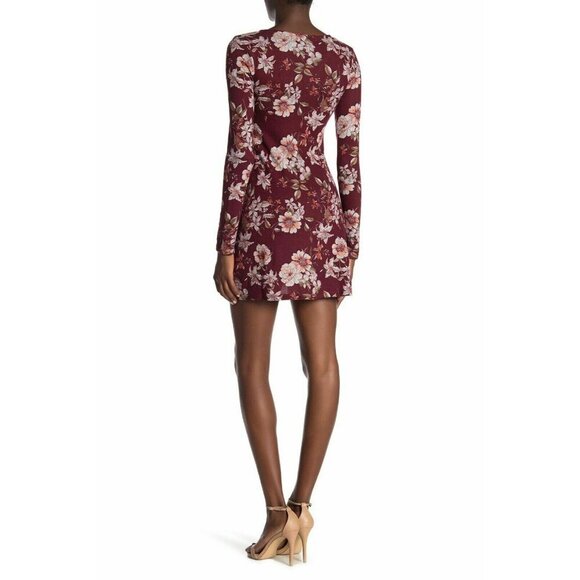 PLANET GOLD Women's Red Zinfandel Floral Long Sleeve Dress Size M Crisscross V-N - Picture 6 of 14